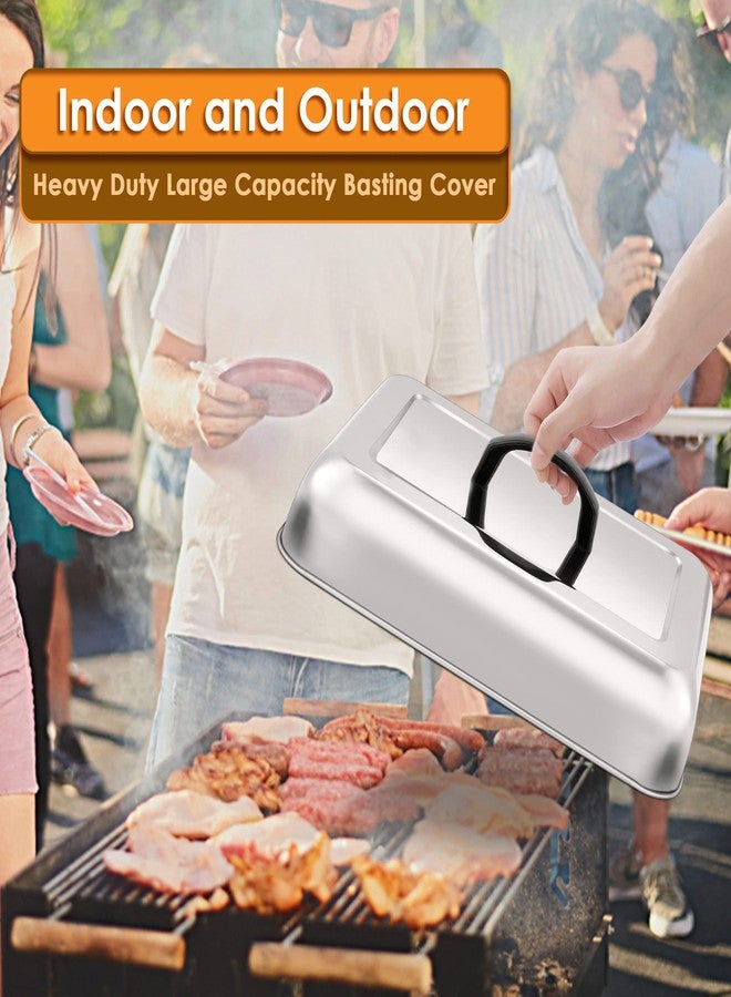 Leonyo 13" x 9" Rectangular Basting Cover Set of 2, Stainless Steel Heavy Duty Metal Cheese Melting Dome Lid for Outdoor & Indoor, Food Cover for Griddle, Dishwasher Safe - Image 4